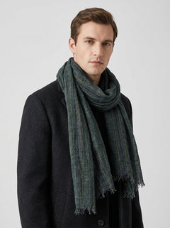 #NavyGreen Men Striped Cotton Linen Scarf