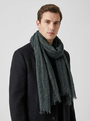 #NavyGreen Men Striped Cotton Linen Scarf