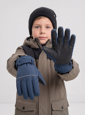 #Navy Kids Thermal Ski Gloves