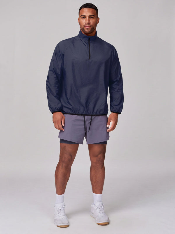 #Navy Lightweight Stand Collar Windbreaker