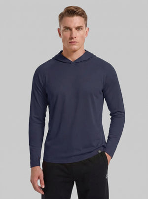 #Navy Long Sleeve Hooded T-shirt