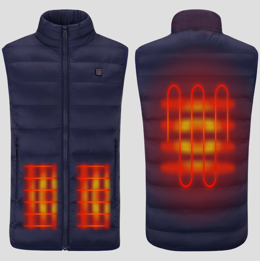 Navy blue Heated puffer vest with 3 heat zones