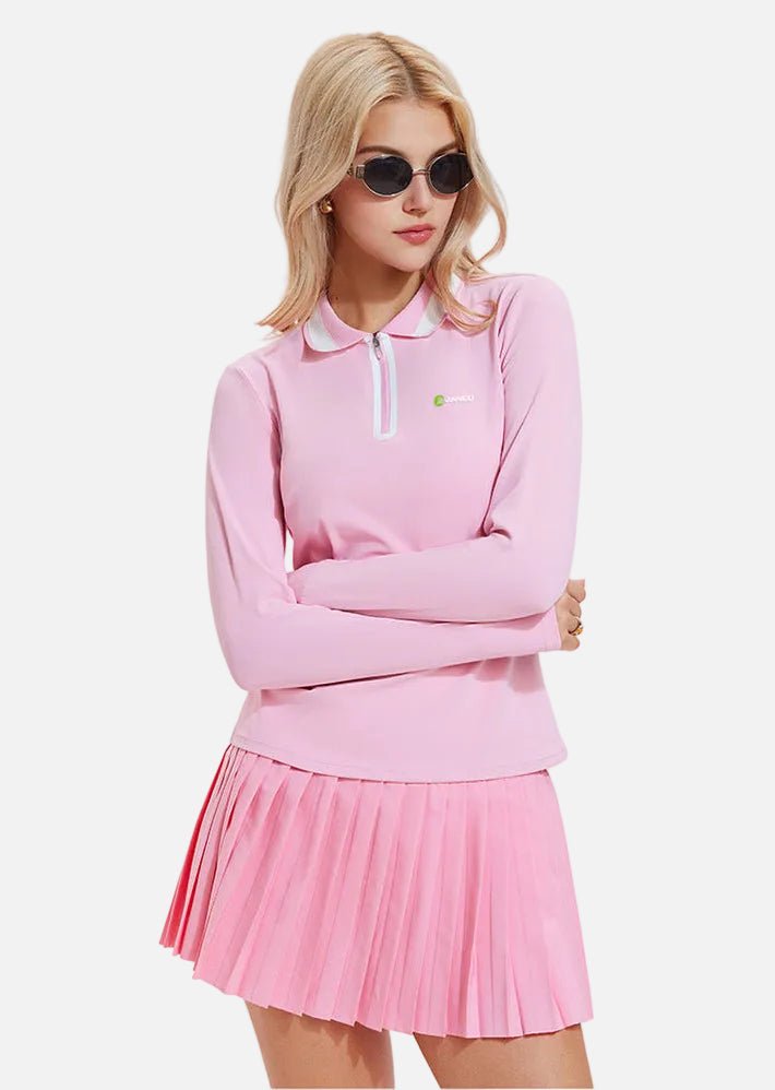 UPF 50+ Long-Sleeve Polo Pickleball Skirt Set