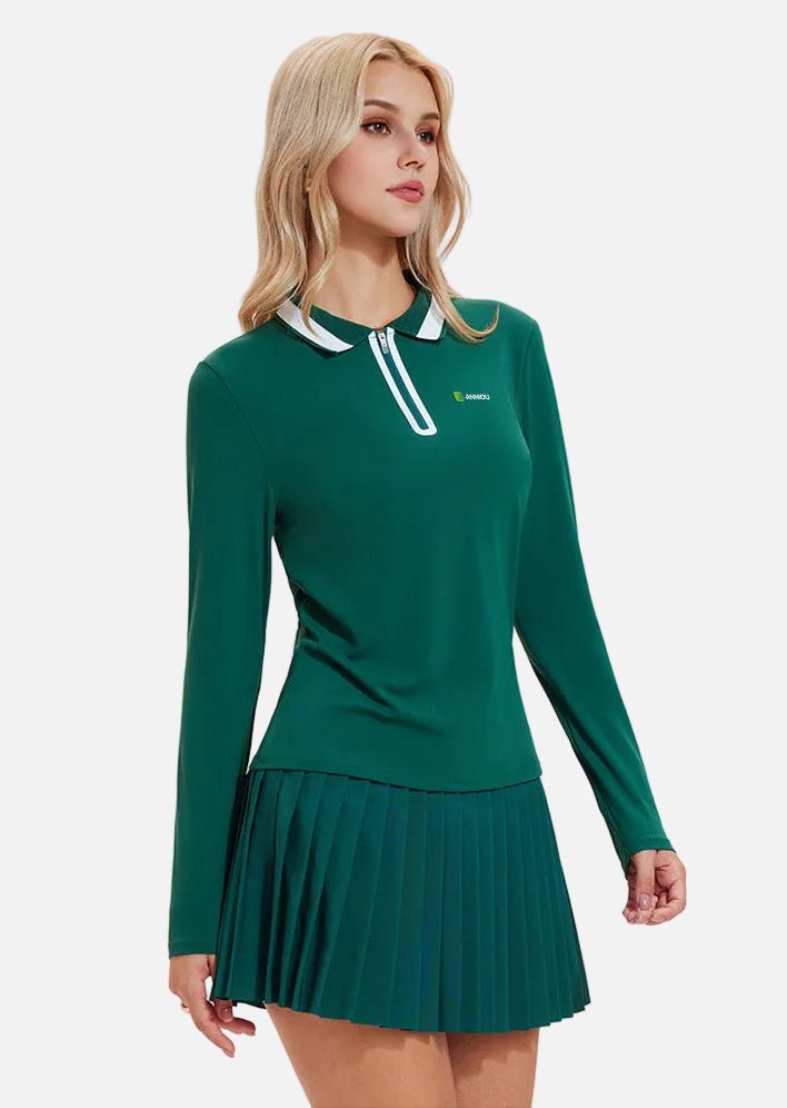 UPF 50+ Long-Sleeve Polo Pickleball Skirt Set