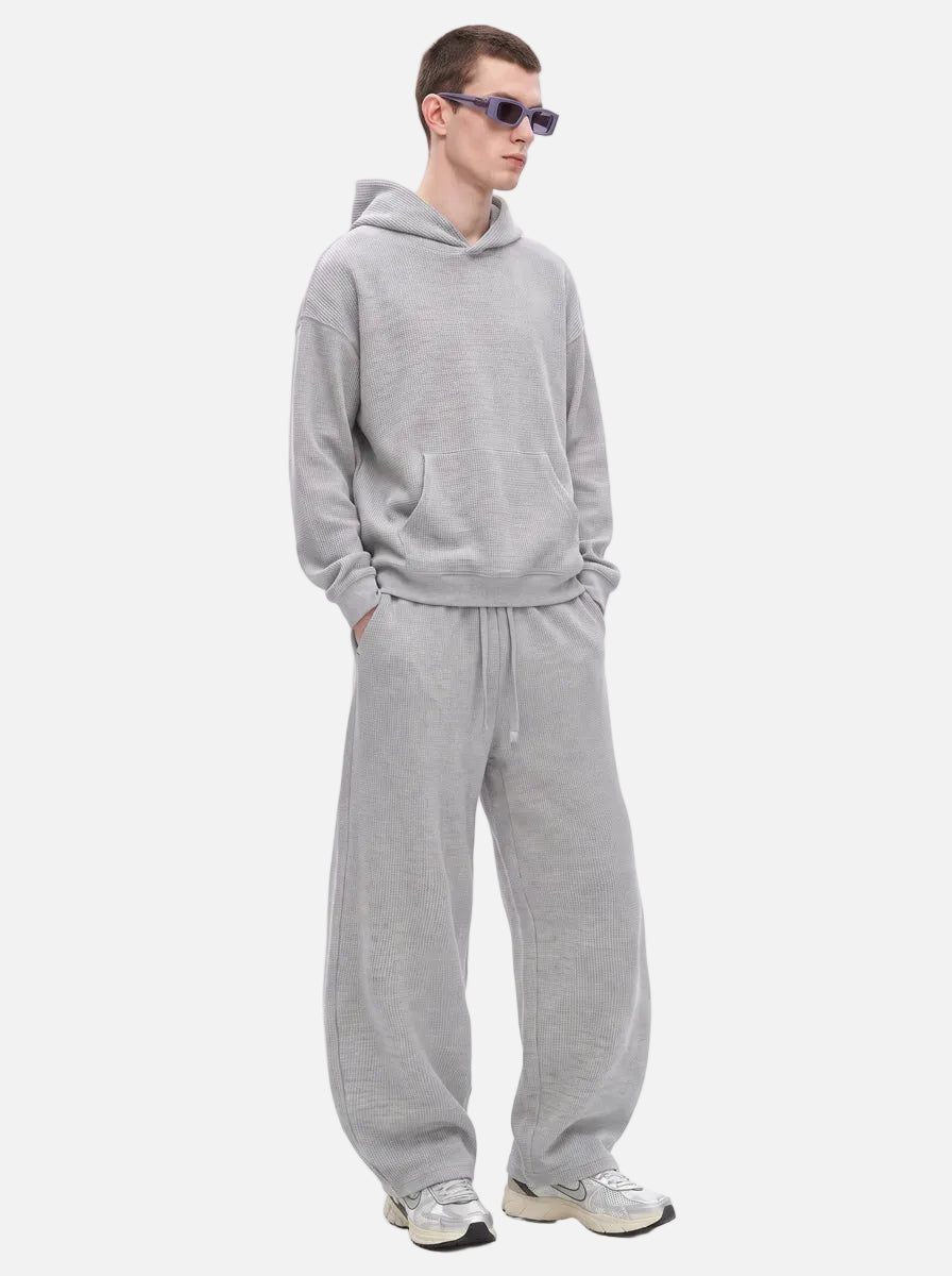 #Oatgrey Waffle Knit Cropped Hoodie