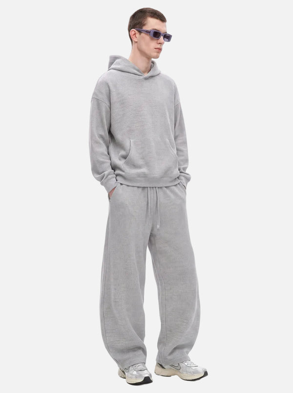 #Oatgrey Waffle Knit Cropped Hoodie