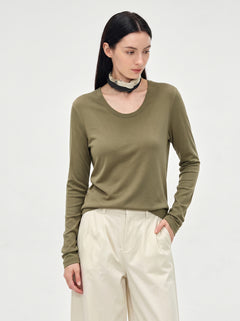 #Olivegreen U Neck Long Sleeve Top UPF50