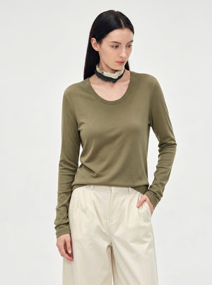 #Olivegreen U Neck Long Sleeve Top UPF50