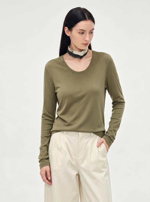 #Olivegreen U Neck Long Sleeve Top UPF50