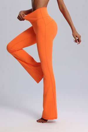 #Orange crossover Waist Flared Yoga leggings with stretch
