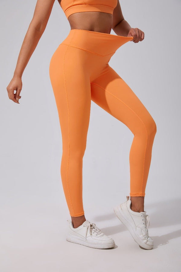 #Orange High Waist gym leggings with elastic waist