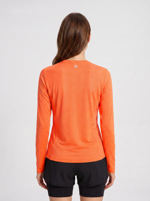 #Orange Rear of Women's Long Sleeve Fitness T-Shirt
