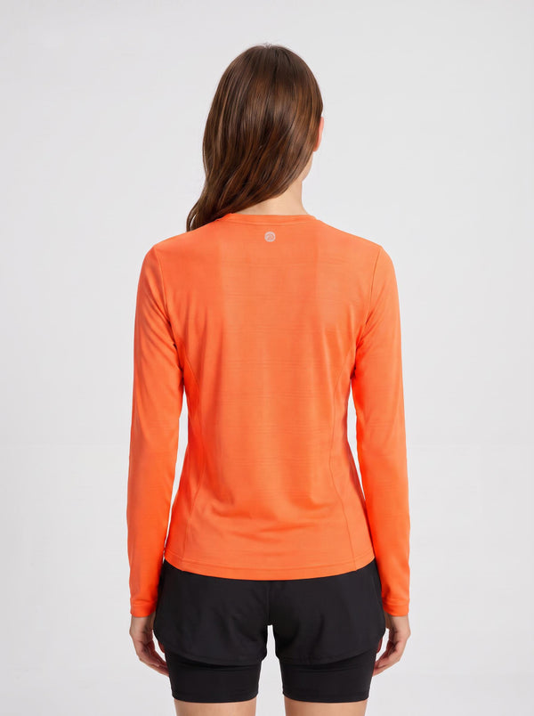#Orange Rear of Women's Long Sleeve Fitness T-Shirt