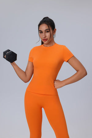 #Orange Yoga Short Sleeve Top and Leggings UPF 50+