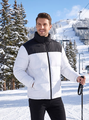 Outdoor #White Color Block Heated Quilted Jacket