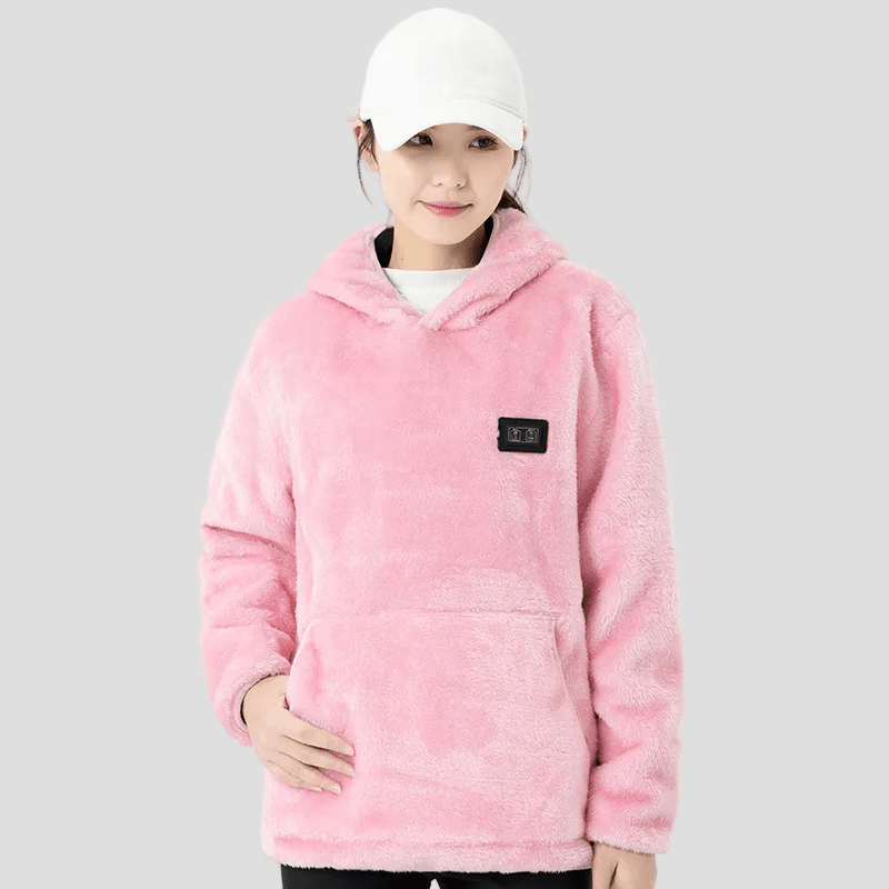 Pink Coral Fleece Heated Hooded Sweatshirt