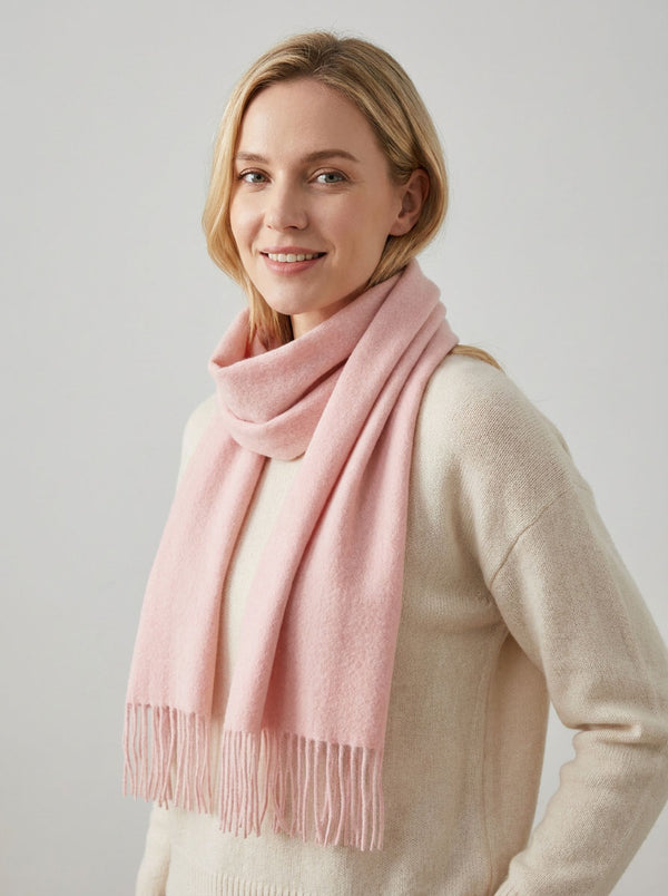 #Pink Pure Wool Solid Tassel Scarf