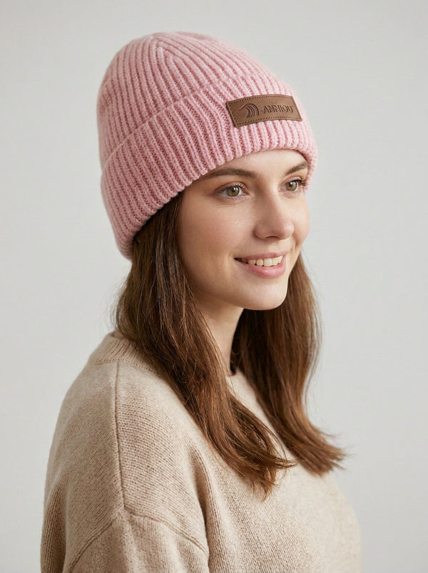 #Pink Women Korean  Ear Flap Knit Beanie Hat