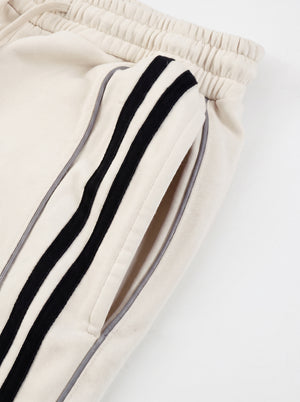 Pocket detail of #White Reflective Stripe Straight Leg Sweatpants