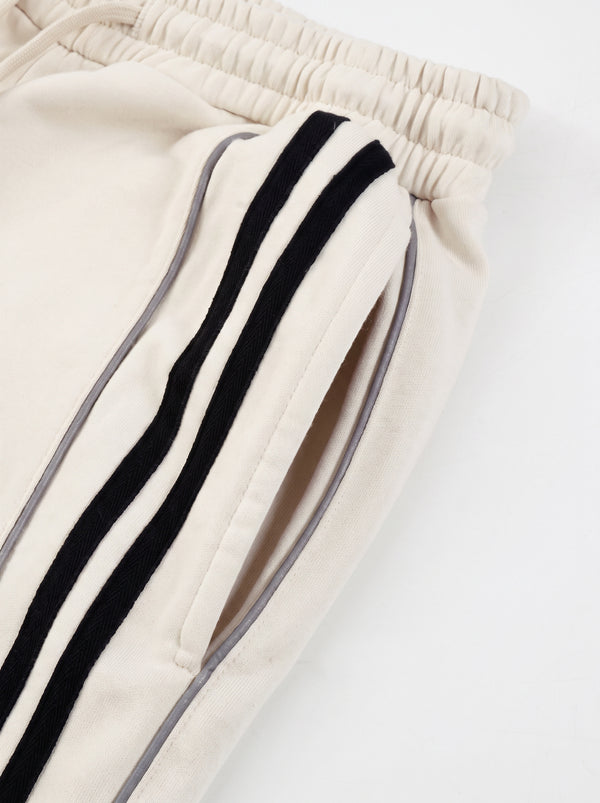 Pocket detail of #White Reflective Stripe Straight Leg Sweatpants
