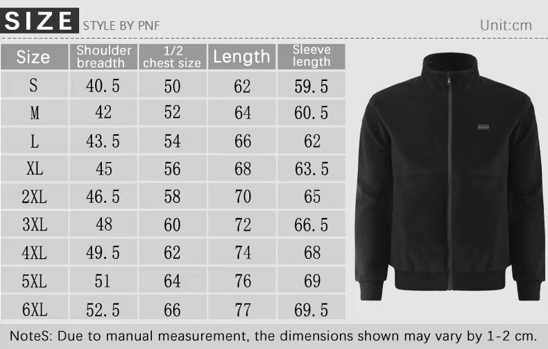 Polar Fleece Heated Jacket size guide