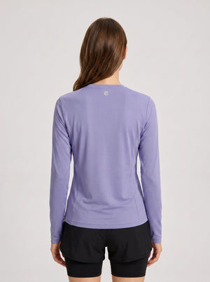#Purple Rear of Women's Long Sleeve Fitness T-Shirt