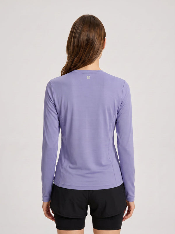 #Purple Rear of Women's Long Sleeve Fitness T-Shirt