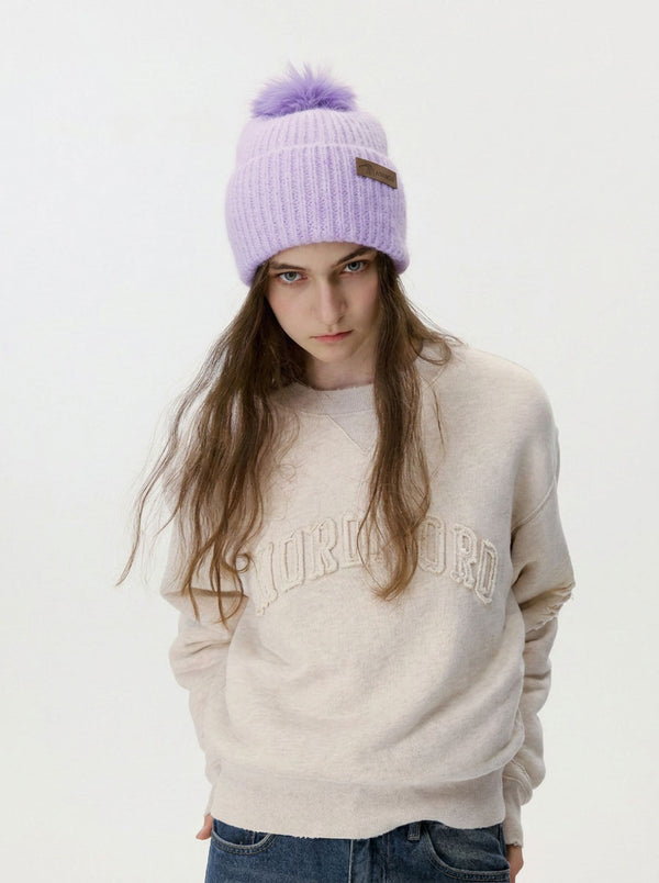 #Purple Women Cashmere Blend Pom Knit Beanie Hat