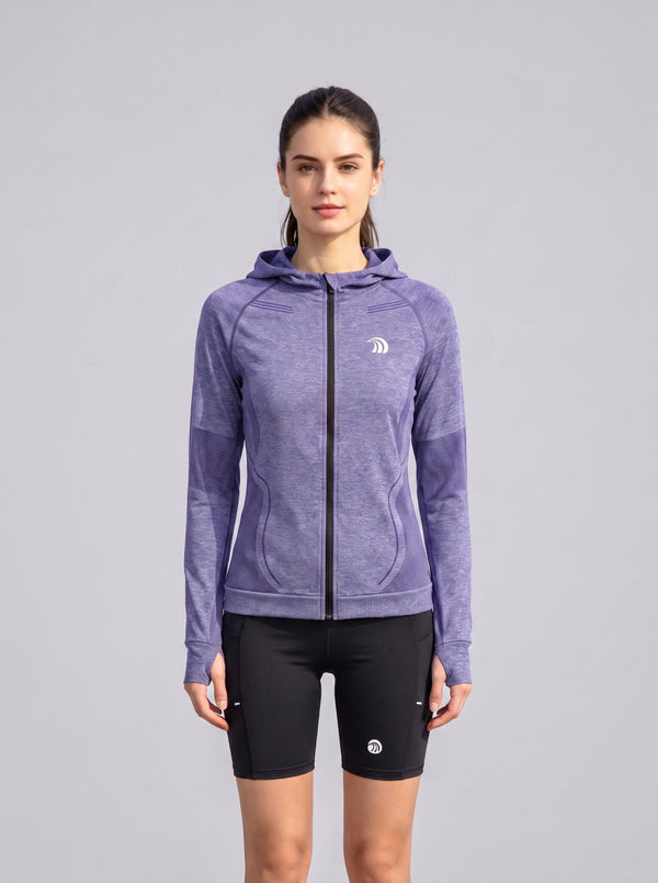 #Purple Women Quick‑Dry Sun Protection Running Hooded Jacket