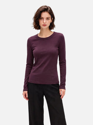 #Purple Wool Blend Crew Neck Base Layer Top