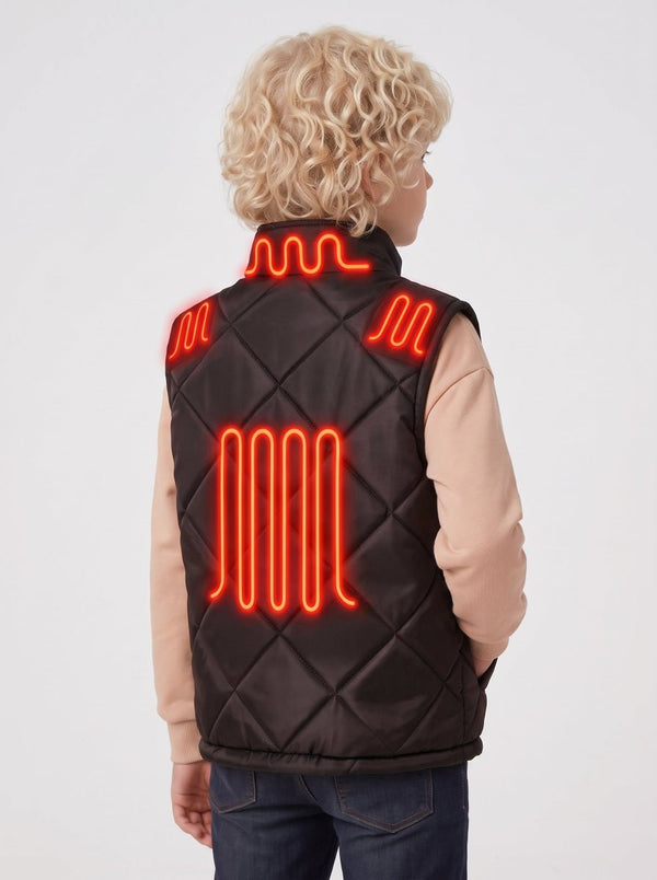 Rear of Boys Black Quilted Heated Gilet