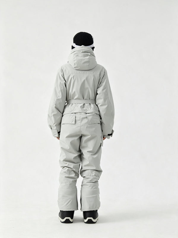 #Lightgrey Rear of Waterproof Breathable One Piece Ski Suit