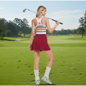 Rear of Women's #Red Slit Golf Skort