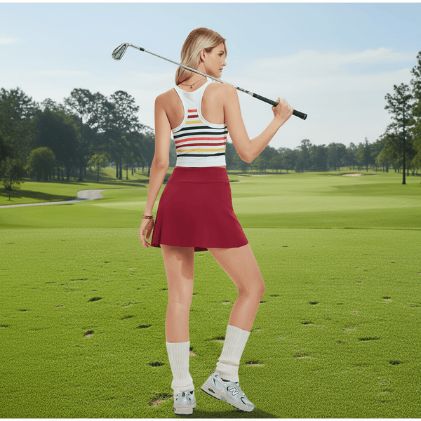 Rear of Women's #Red Slit Golf Skort