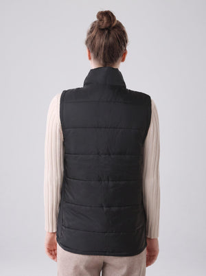 #Black Rear of Women's Stand Collar Heated Gilet