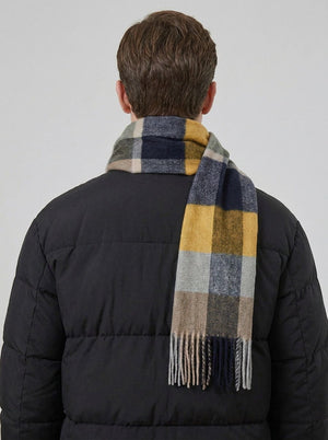 #Sand Men Plaid Tassel Check Pattern Neck Scarf