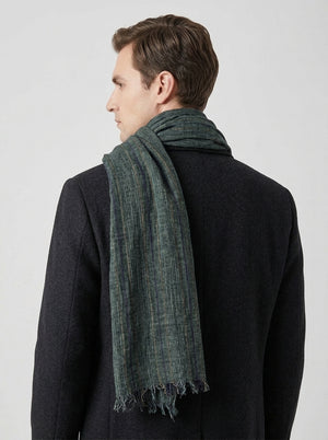 #NavyGreen Men Striped Cotton Linen Scarf
