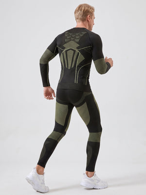 #Navygreen Men Compression Ski Base Layer Set