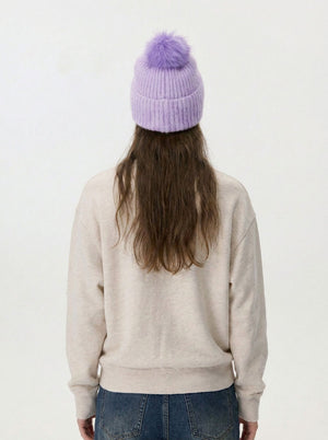 #Purple Women Cashmere Blend Pom Knit Beanie Hat