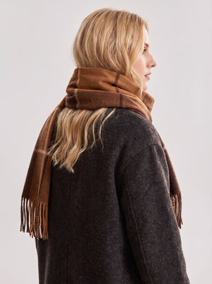 #Brown Women Checkered Tassel Scarf