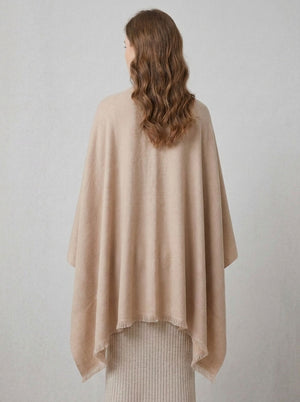 #Beige Women Fringe Poncho Shawl Wrap Cape Scarf