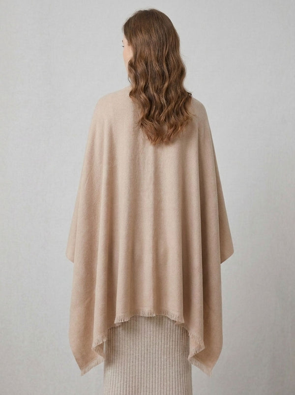 #Beige Women Fringe Poncho Shawl Wrap Cape Scarf