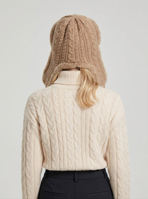 #camel Women  Knit Faux Fur Ear Flap Trapper Hat