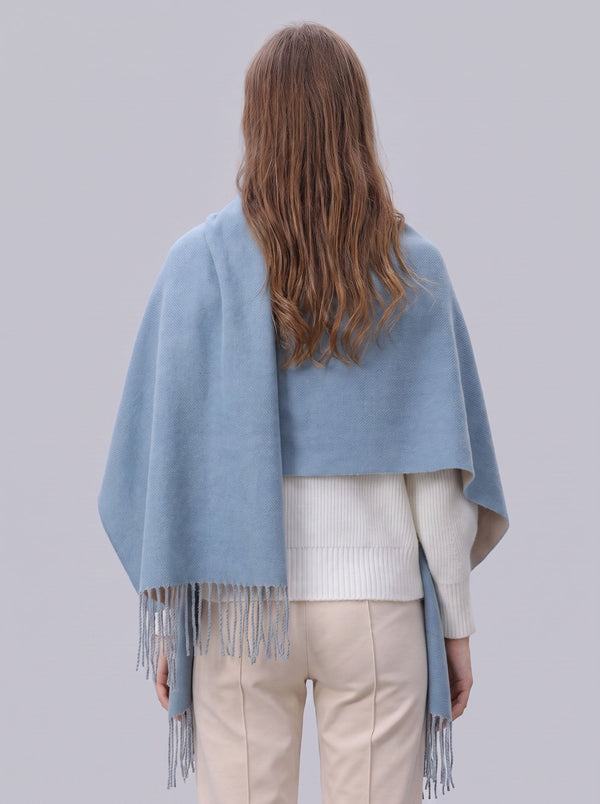 #Blue Women Ladies Solid Fringe Scarf