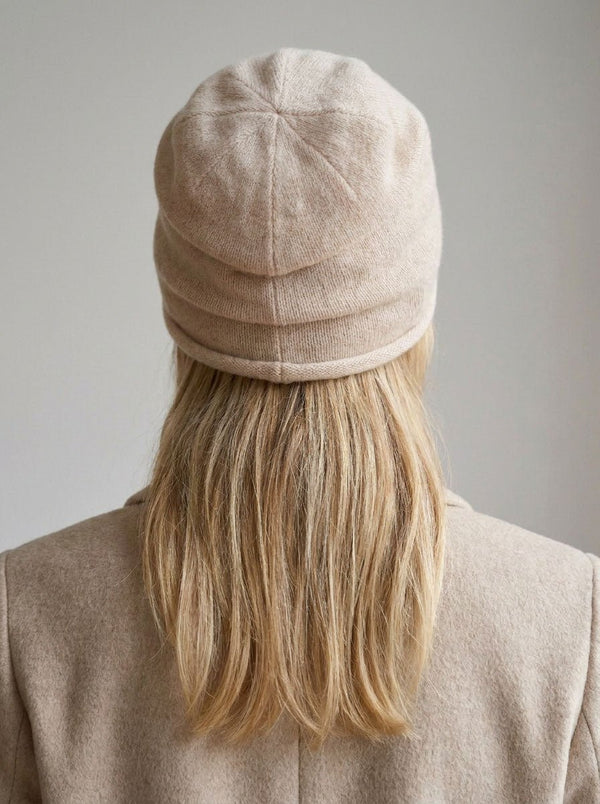 #Beige Women Pure Cashmere Slouchy Beanie Hat