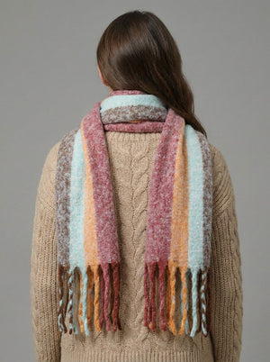 #Rosegold Women Soft Color Block  Fringe Scarf
