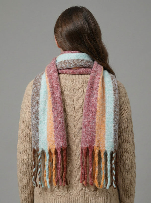 #Rosegold Women Soft Color Block  Fringe Scarf