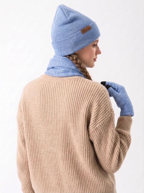 #BlueFoggy Rear view Women Soft Knitted Hat Scarf Glove Set