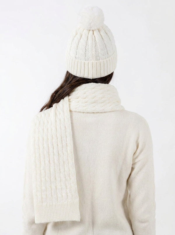 #White Women Twisted Cable Pattern Knit Hat Scarf Gloves Set