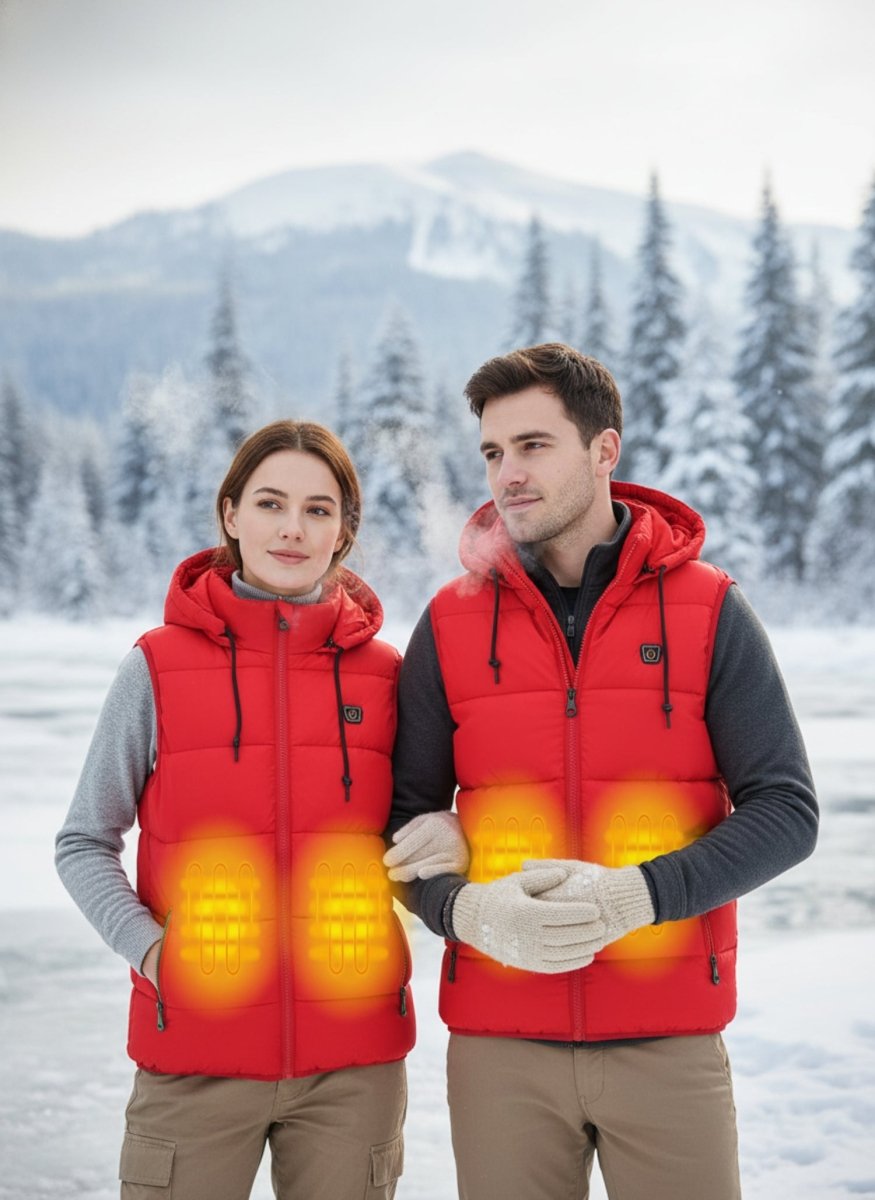 Red Heated Puffer Vest features 
